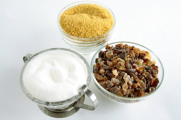 white,beige and brown sugars