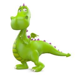 Obraz premium dino baby green glossy dragon pose 01