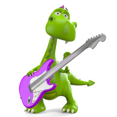 Obraz premium dino baby green glossy dragon in guitar hero