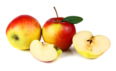 apple with a green leaf