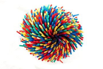 A large group of colored  plastic straw