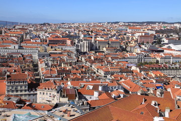 Fototapeta na wymiar Bird way of central Lisbon with red roofs