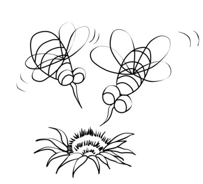 Bees and flower (contour)