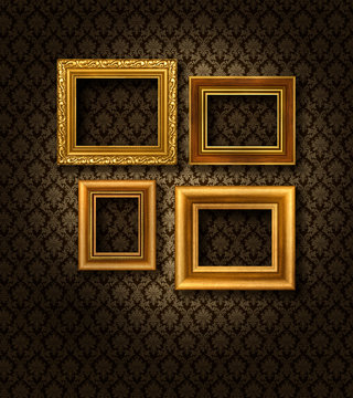 Gold frames damask wall