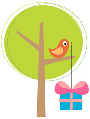 Stylized tree with a bird