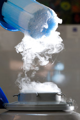 Container with liquid nitrogen, lot of vapour