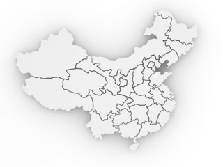 Three-dimensional map of China. 3d