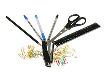 Office accessories isolated on white