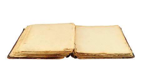Opened old book isolated on white background
