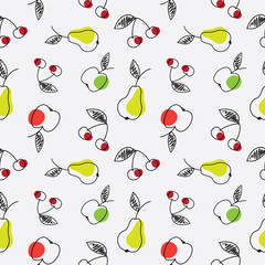 Apple, pear and cherry seamless pattern