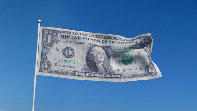 Banner with U.S. dollar banknote on blue sky with matte