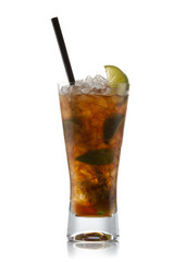 Cuba libre cocktail isolation on a white