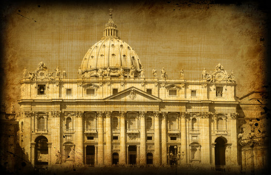 Retro card with italian architecture of Vatican, Roma