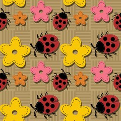 seamless background with ladybirds and flowers
