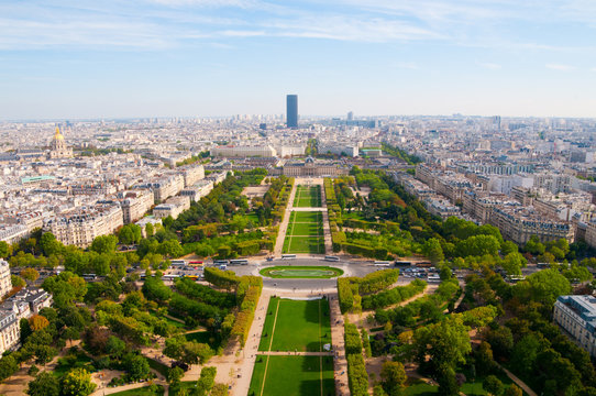 Aerial panoramic view of Paris and Seine river as seen from Eiff