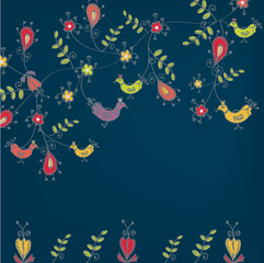 Floral background with birds greeting card