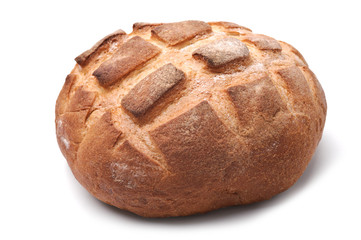 Traditional homemade round bread isolated on a white background
