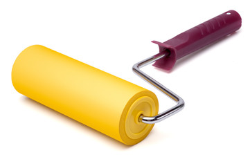 Yellow paint roller, isolated on white background