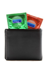 condoms in black wallet