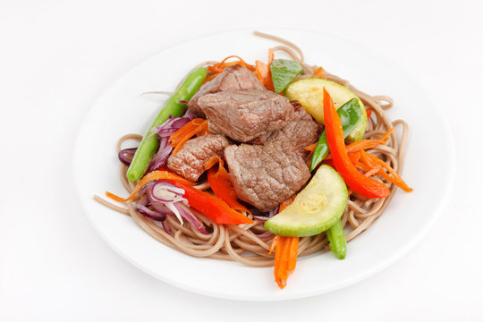 meat with vegetables and noodles