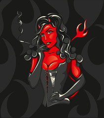 Vector Illustration of a beautiful Devil Woman - obrazy, fototapety, plakaty