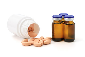 medicine bottles with drug and pills
