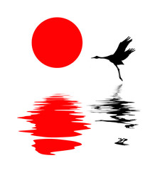 silhouette of the crane on white background