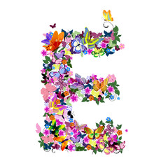 Pattern letter of butterflies and flowers