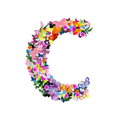 Pattern letter of butterflies and flowers