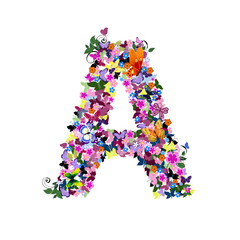 Pattern letter of butterflies and flowers