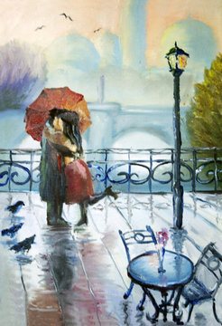 enamoured couple in the rain