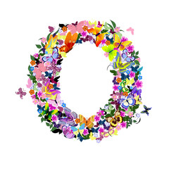 Pattern letter of butterflies and flowers