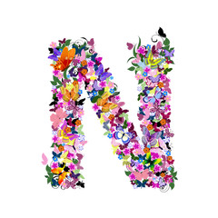 Pattern letter of butterflies and flowers