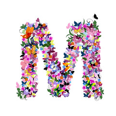 Pattern letter of butterflies and flowers