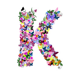 Pattern letter of butterflies and flowers