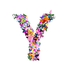 Pattern letter of butterflies and flowers