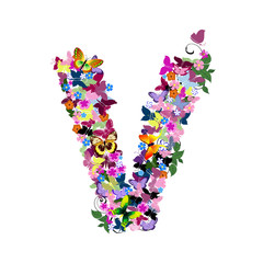 Pattern letter of butterflies and flowers