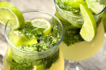 Fresh mojito cocktail in glass tumblers