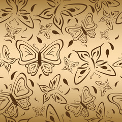 Seamless gold background with butterflies