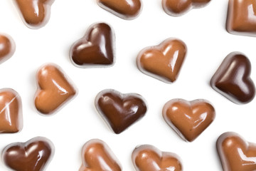 chocolate hearts on white