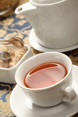 .cup of tea with a teapot