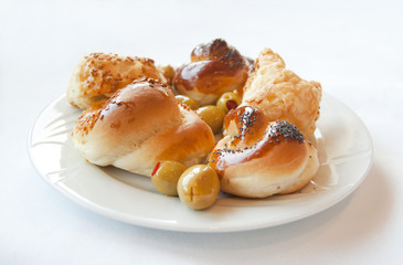 Light lunch with bread and olives