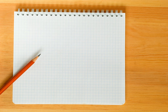 Copy-book, Pencil Close-up, On Background Of The Texture Tree.