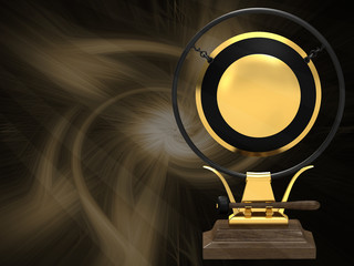 Golden gong on the abstract background