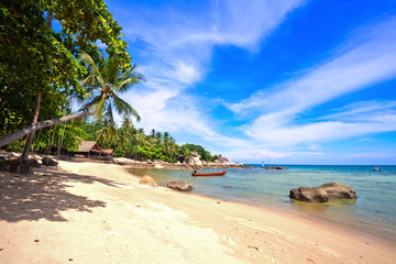 Tropical beach under blue sky. Thailand