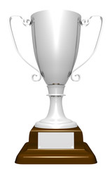 Silver trophy on white background