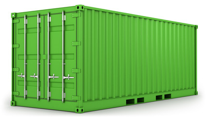 Green freight container isolated
