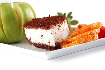 cream cake, raw apple, and strawberry