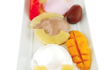 tropical fruits and ice cream