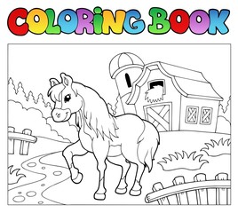 Livre de coloriage avec ferme et cheval